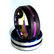 Pierścień z węglika wolframu – czarny matowy z tęczowym środkiem 8 mm | Tungsten Carbide