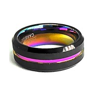 Obrączka tungsten carbide – czarno-tęczowy pierścień męski
