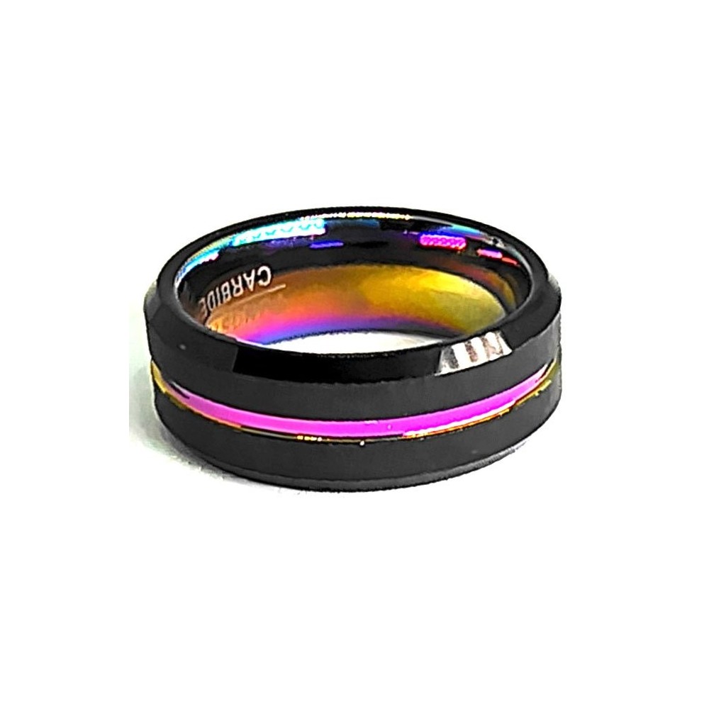 Obrączka tungsten carbide – czarno-tęczowy pierścień męski