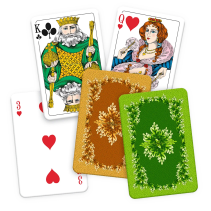 Talia 55 kart (52 + jokery) — rozłożone karty, klasyczny wzór