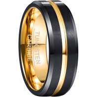 Czarna męska obrączka z węglika wolframu z eleganckim złotym środkiem, 8 mm szerokości